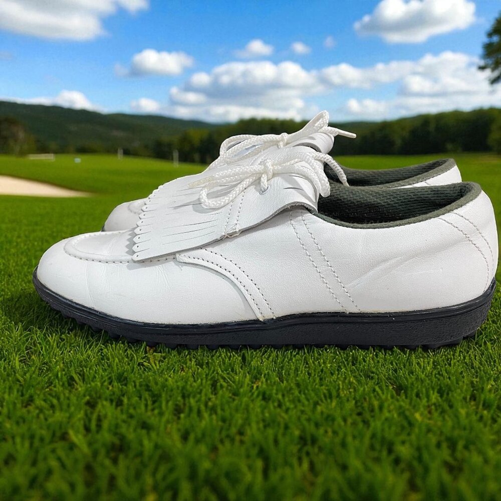 Vintage Ray Floyd Golf Shoes White Leather Fringe Classic Retro‎ Gorpcore 80s